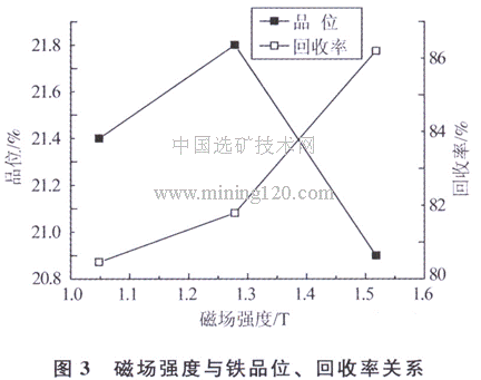 磁場強度與鐵品位、回收率關(guān)系