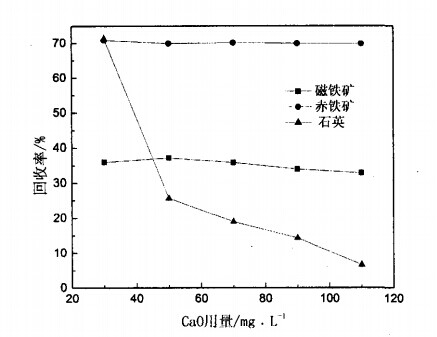 CaO用量對(duì)磁鐵礦、赤鐵礦及石英可浮性的影響